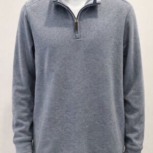 Mens Quarter Zip Pullover Large Gray Sweater Long Sleeve Casual Lightweight